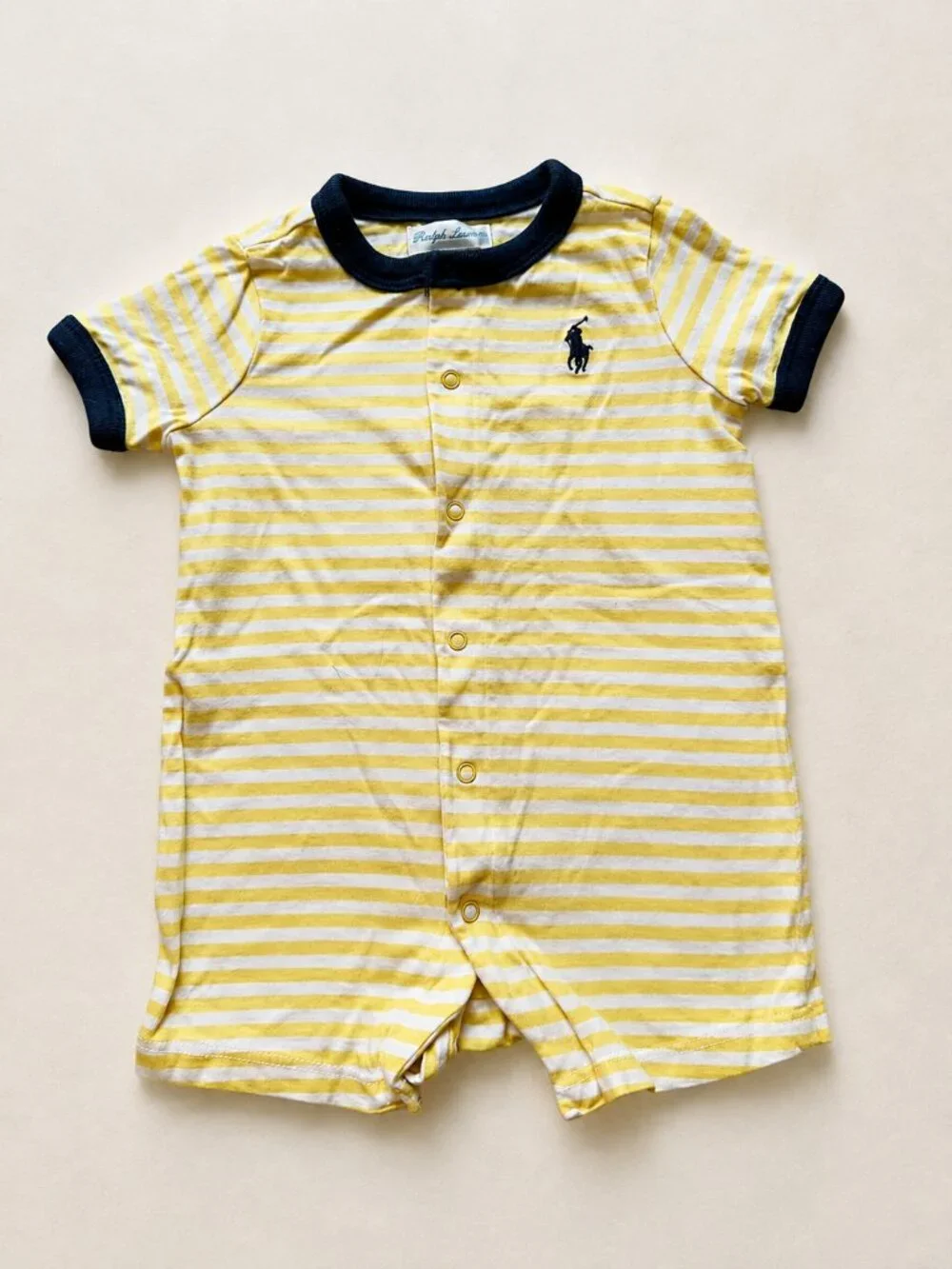 Polo Ralph Lauren Baby Yellow Striped Shortall Romper 3M Pony Logo